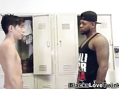 Gay twink gobbles black dick
