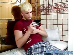 Blond twink with tattoos Austin Lucas jacking his big dick